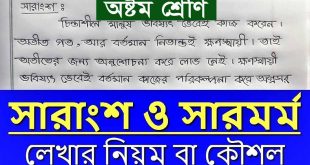 (PDF)অষ্টম শ্রেণি:সারাংশ ও সারমর্ম`লেখার নিয়ম বা কৌশল